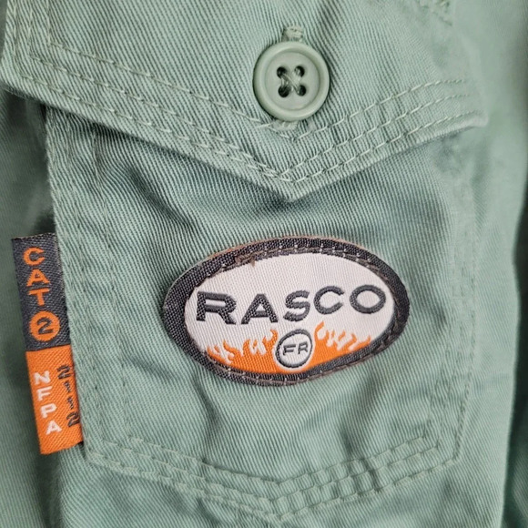 Rasco Button-Up Top 3XL Sage Green Cotton Flame Resistant Collared FR - Picture 2 of 7